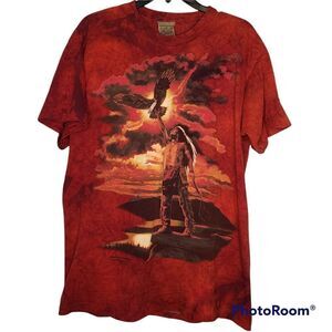 Men Large The Mountain Vintage 1996 Red TieDye Tribal Eagle Native American Tee
